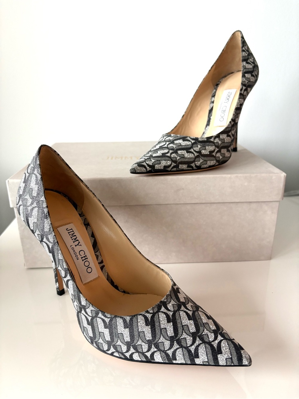 NEW Jimmy Choo Black & Silver Pointed-Toe Pumps